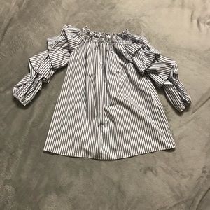 Smocked Off-The-Shoulder Striped Blouse